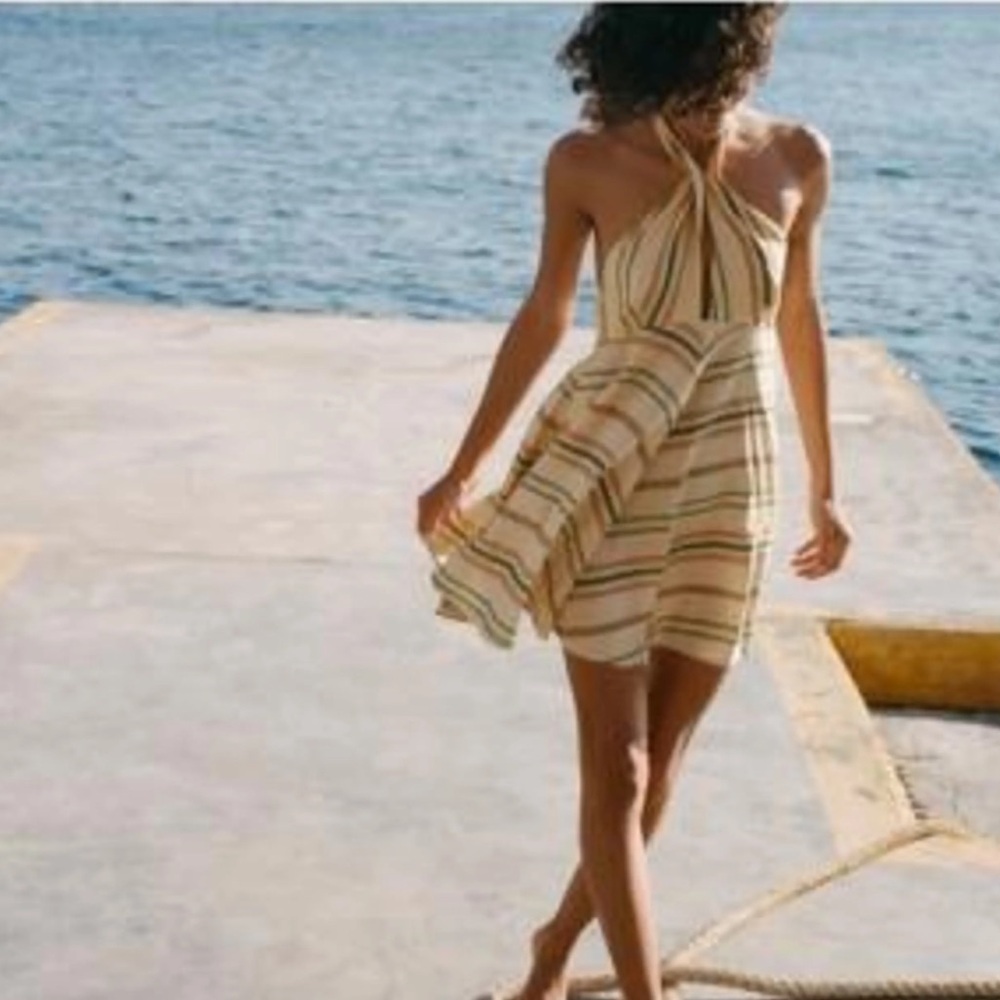 NWT Zara‎ Linen Blend Stripe Mini Dress Size XL